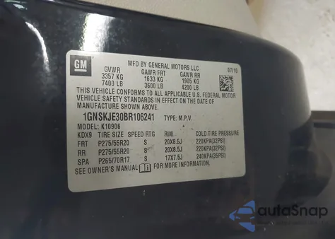 2011 Chevrolet Suburban 1500 Lt1 from USA, damaged, VIN 1GNSKJE30BR106241